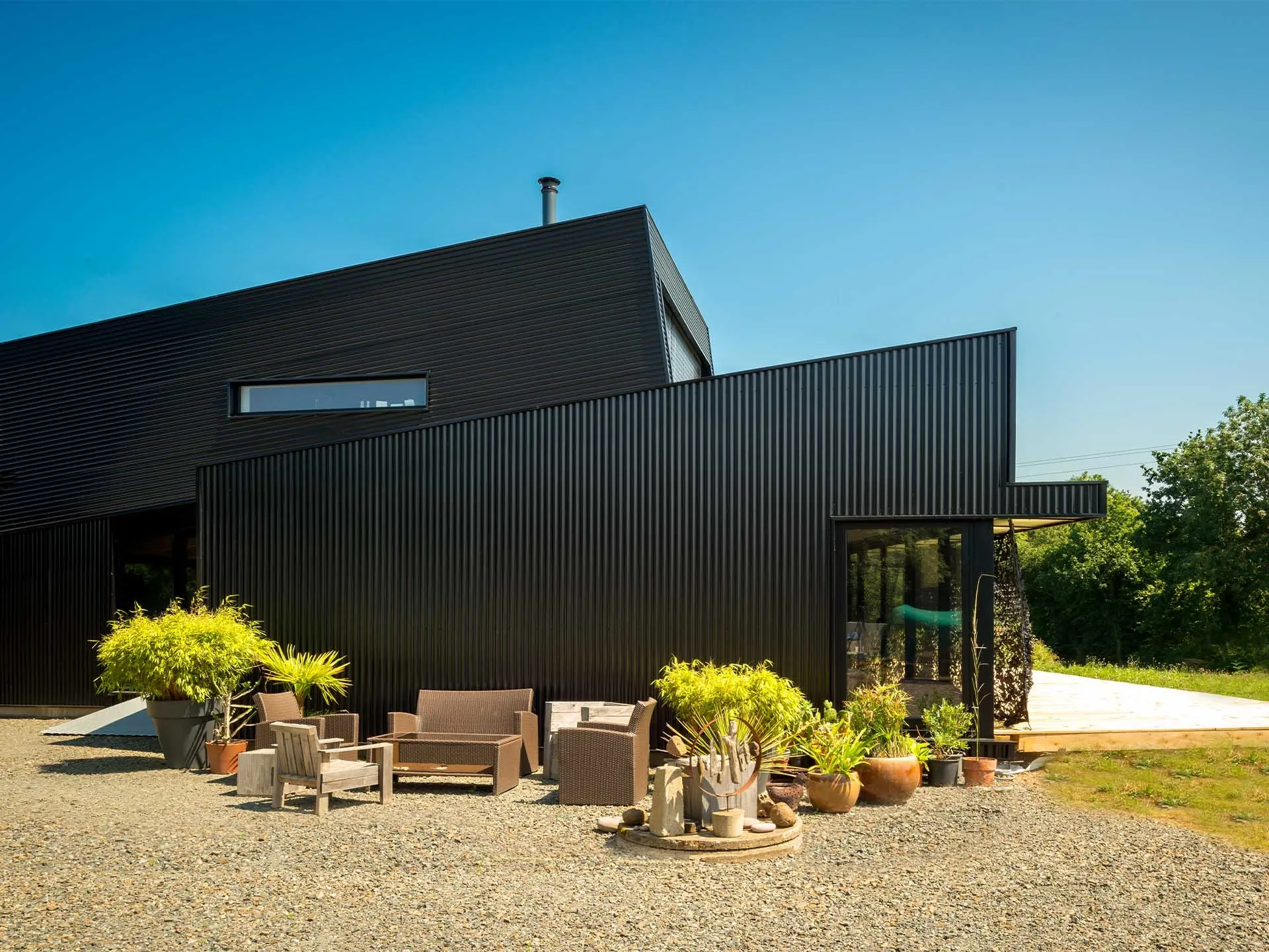Black clad modern building